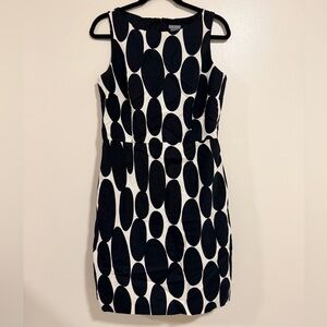 Ann Taylor Womens Dress 10 Cotton Silk Polka-Dot Black Cream Lined Quiet Luxury